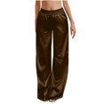 thumbnail image 2 of BLOCLOALO Baggy Pants Flowy Pants Women's Satin Pajama Pants Wide Leg Sweatpants Elastic Waist Summer Casual Sports Trousers with Pockets Loose Pants Palazzo Pants Elastic Waist Pants Coffee L, 2 of 8