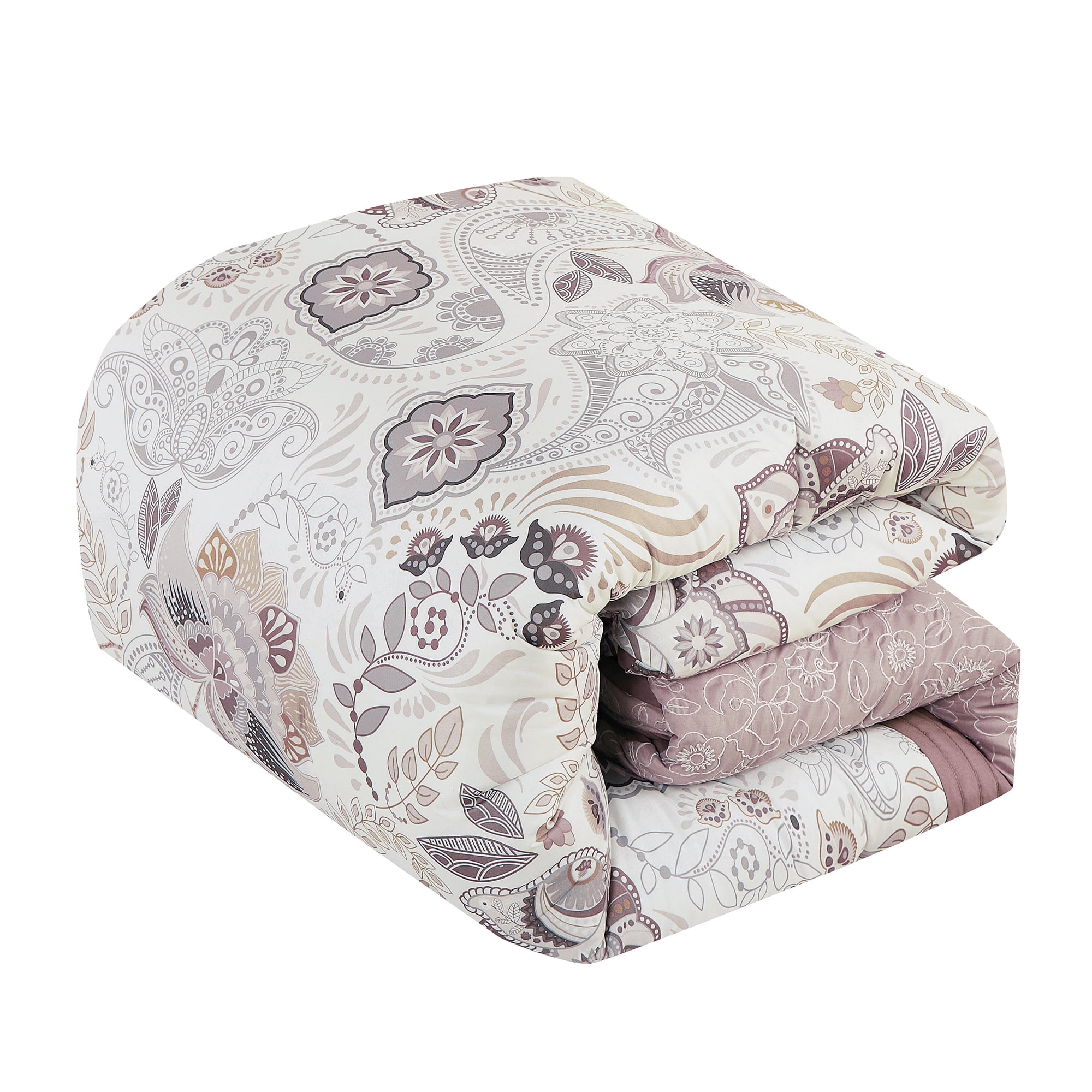 EvJk 7-Piece Luxury Comforter Set, Printed Design with Embroidery, Queen