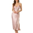 thumbnail image 2 of Unique Bargains Women's Satin Pajama V Neck Sexy Nightdress Soft Midi Lounge Dress, 2 of 5