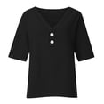 thumbnail image 3 of yunLCZ Women Shirts Summer Women's 7 Quarter Sleeve V Neck Solid Color Loose Top T Shirt Casual Shirt, 3 of 5