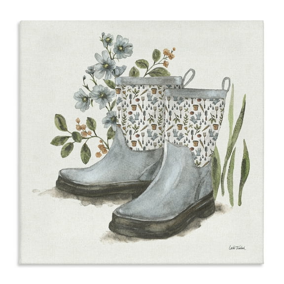 Stupell Industries Floral Gardening Boots Botanical & Floral Painting Gallery Wrapped Canvas Art Print Wall Art, 17 x 17