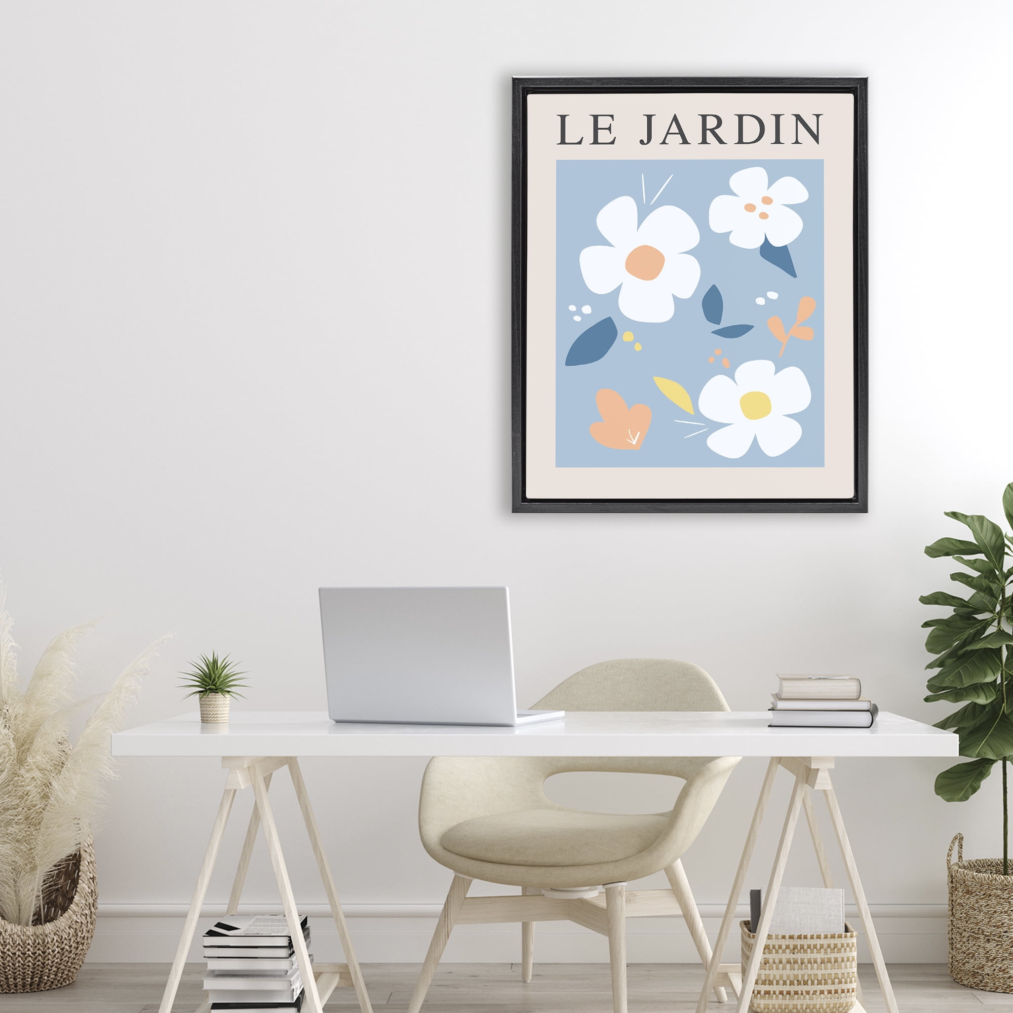 Stupell Industries Bouncing Floral Le Jardin Black Framed Floater Canvas Wall Art, design by Anna Quach
