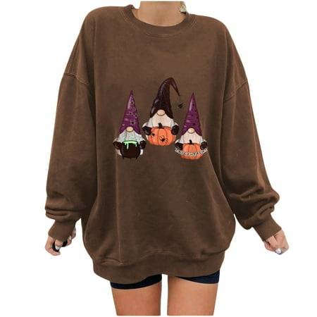 

Ziloco Long Sleeve Round-Neck Blouses & Shirts Corset Tops for Women TRICK TREAT PumPkin Print Loose O-Neck Long-Sleeved Sweater Blouse Womens Graphic Tshirts