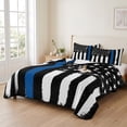 thumbnail image 2 of Full Quilt Set 78''x90'', Blue American Flag Lightweight Summer Bedspread Coverlet Set with 2 Pillow Shams, Black White Stars Stripe US Flag Breathable All Season Quilt Bedding for Bedroom/Guest Room, 2 of 9