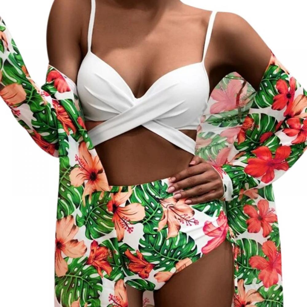 Alvage Women 3 Piece High Waisted Swimsuit with Cover Ups Printed Bikini Bathing Suits Floral Triangle High Waist Bikini - image 3 of 12