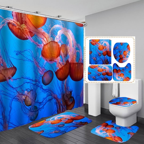 Set de cortinas de ducha con forma de medusas y vida marina para baño