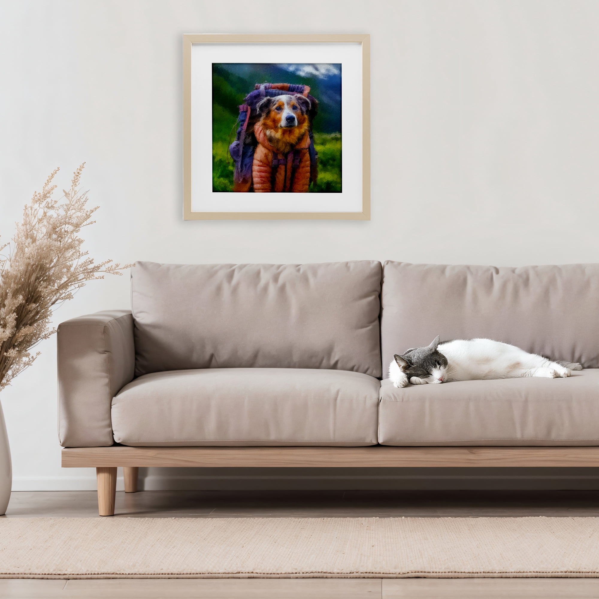 Stupell Industries Backpacking Hiker Dog Birch Framed Print Under Glass, design by Sean Parnell