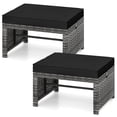 thumbnail image 1 of Gymax 2 Pieces Patio PE Rattan Ottomans with Soft Zippered Cushions for Deck Black, 1 of 9