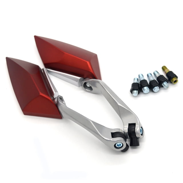 180° Rotatable Universal Motorcycle Rearview Mirrors - 8mm & 10mm Screw Fit, Red Color, Plastic Cover with Glass Mirror & Aluminum Pole, 250mm Full Length, Easy Installation for Motorcycles/E-Bikes,