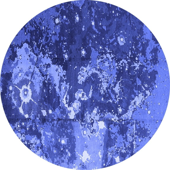 Ahgly Company Machine Washable Indoor Round Oriental Blue Industrial Area Rugs, 3' Round