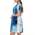 thumbnail image 2 of Fotbe Blue White Fluid Art Vestido Largo de Moda para Mujer, Vestido Tipo Camiseta con Manga Corta y Estilo Casual a Rayas y Bloques de Color, 2 of 6