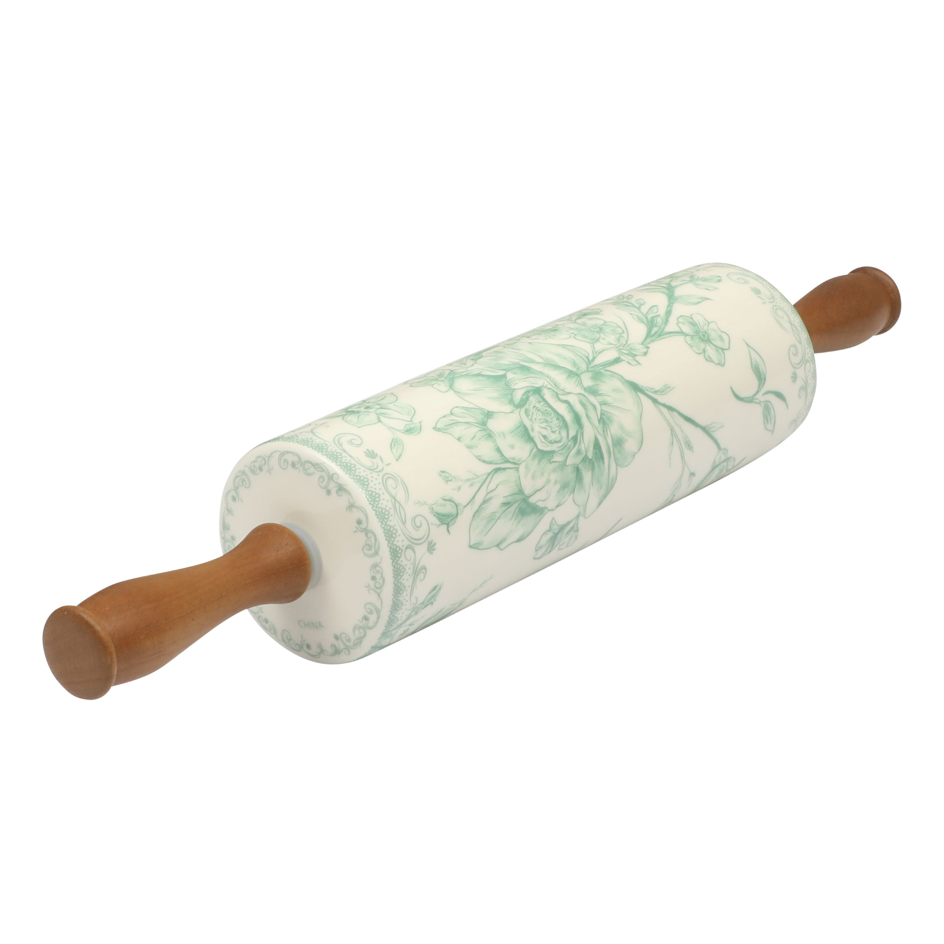 The Pioneer Woman Agatha Ceramic Rolling Pin with Wood Handles, Green