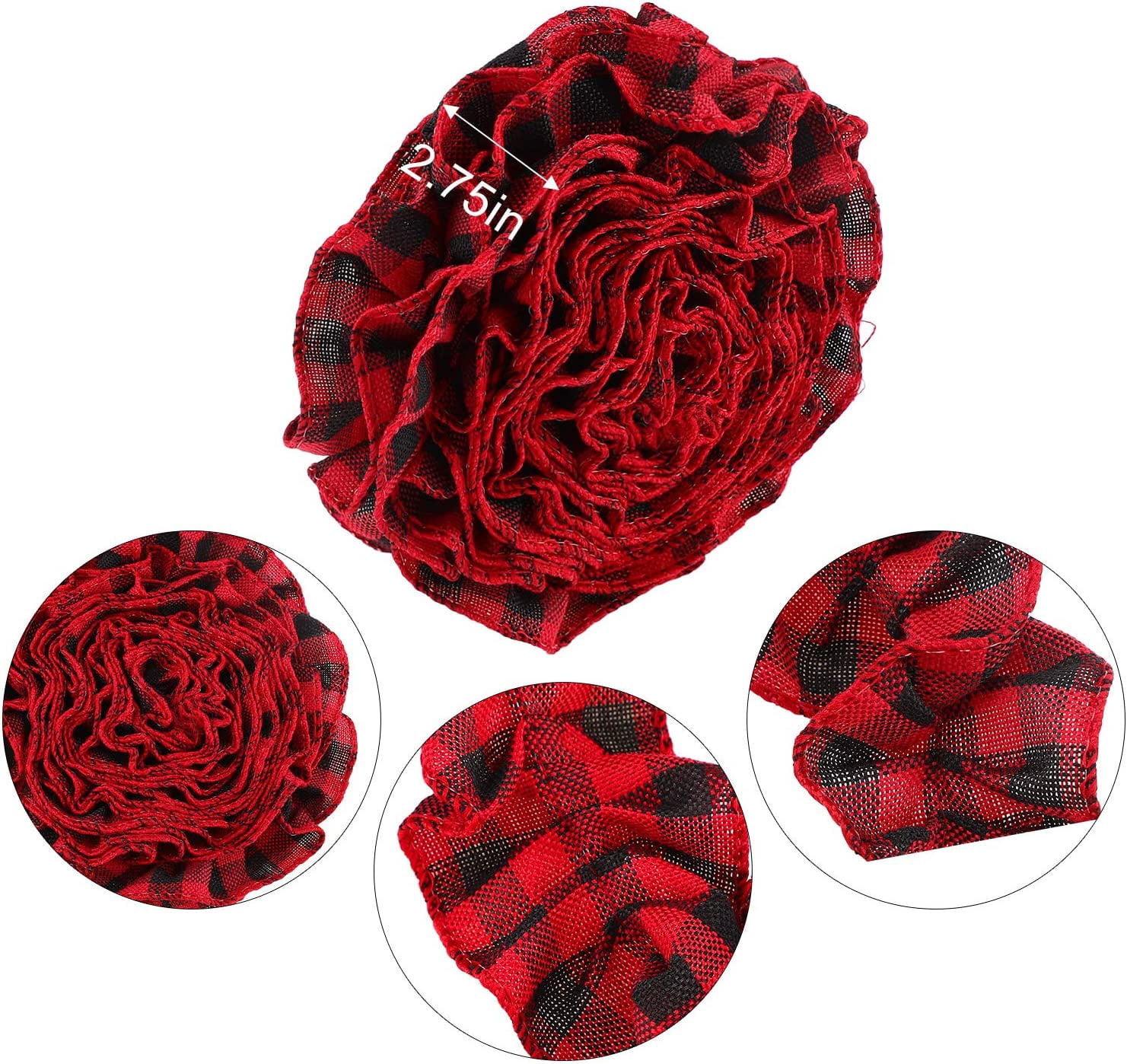 6PCS Plaid Christmas Tree Garland Rustic Craft Garland Christmas Tree Ribbon for Christmas Crafts Decoration, Floral Bows Craft, 9 Feet