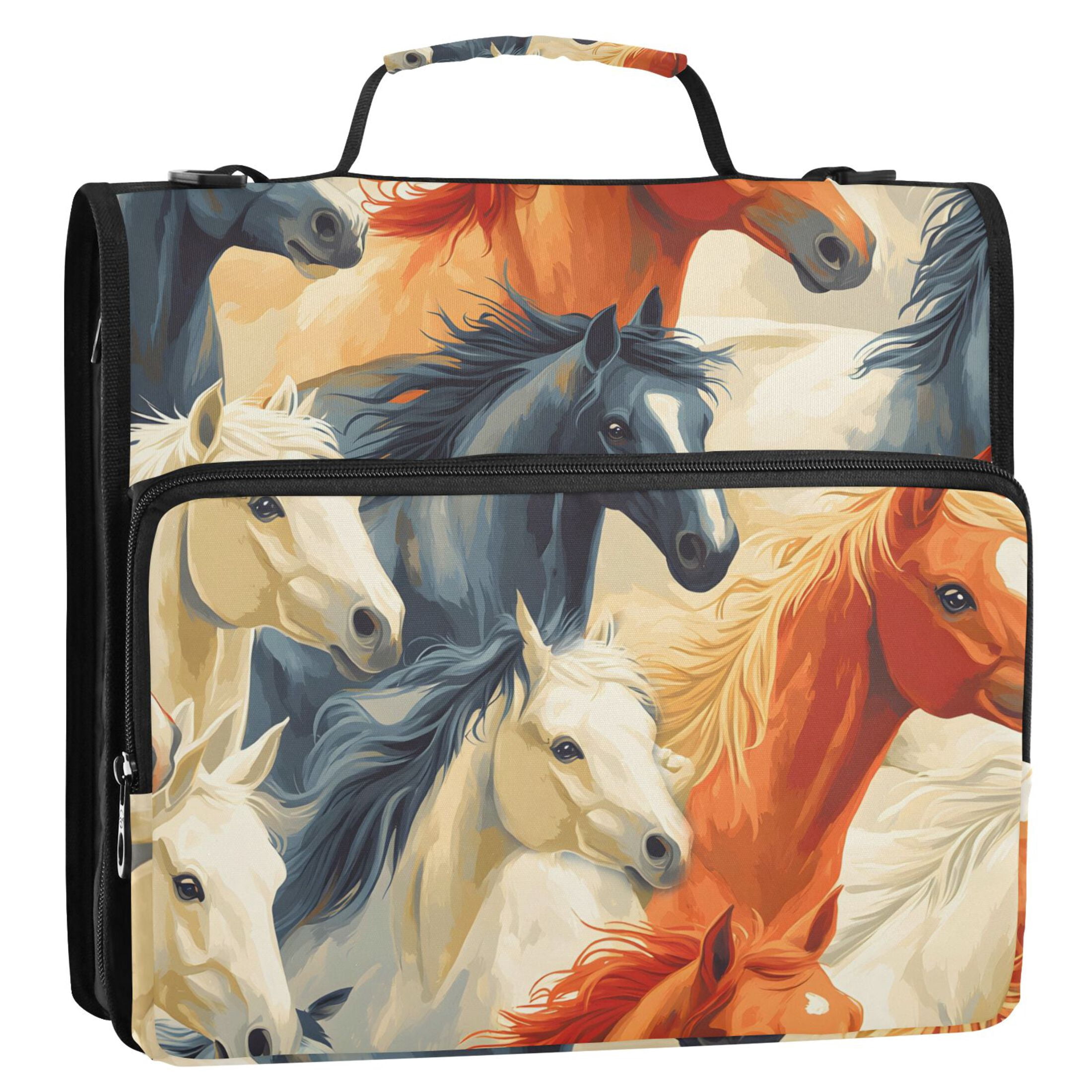 ALAZA Zipper Binder Horses 3 Ring Trapper Keeper File Folder Organizer Bag