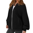 thumbnail image 7 of Women's Zip Up Sweatshirts No Hood Long Sleeve Solid Sweatshirts Casual Spring Fall Lightweight Oversized Bomber Jackets, 2XL, 7 of 7