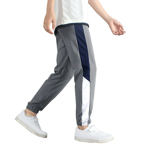 Cethrio Boys Athletic Sweatpants, Running Elastic Waist Cotton Casual Summer Joggers Gray Size 14-16 T