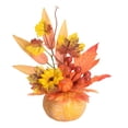 thumbnail image 2 of Mini Autumn Pumpkin with Artificial Flower Decorations,Small Fall Pumpkin Floral Table Centerpiece Ornament,Fall Centerpiece,Faux Autumn Pumpkin Table Centerpieces,Perfect for Mantel,Thanksgiving, 2 of 3