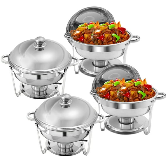 Chafing Dish Buffet Set 4 Pack, Jacgood 6QT Stainless Steel Chafing Dishes for Buffet with Lid, Round Chafers and Buffet Warmers Sets for Parties, Events, Wedding, Camping, Dinner