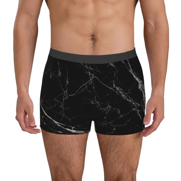 Balery Black Marble Texture Abstract Calzoncillos bóxer para hombre, ropa interior de algodón suave y transpirable con cinturilla de nailon-X-Large