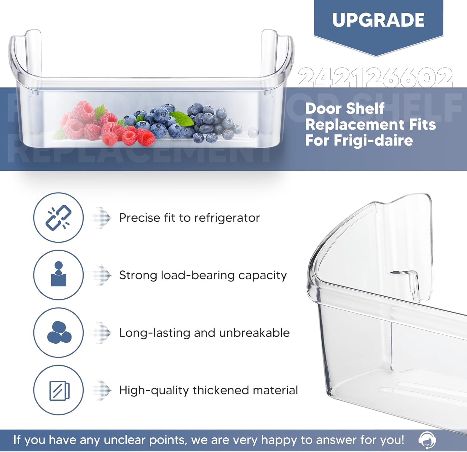 242126602 Refrigerator Door Shelf Replacement Fits For Frigi-daire Refrigerator Door Shelf-Lower Side Shelf 4547407, AP6278233, PS12364199 (1 Pack)