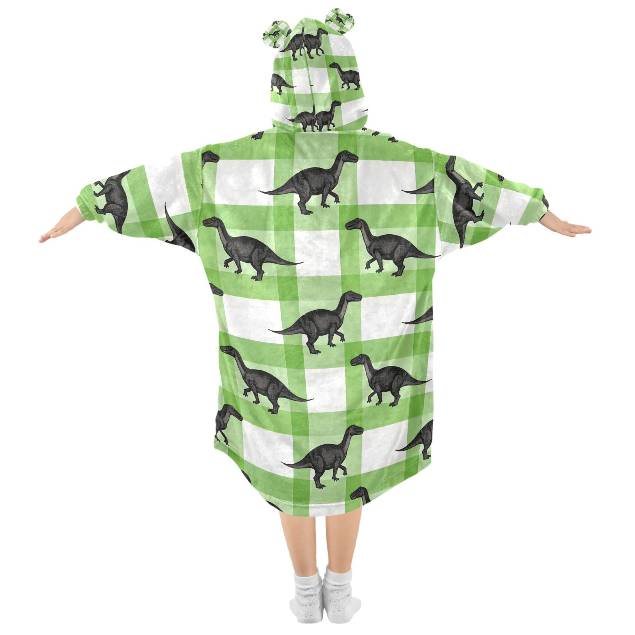 joogoo Blanket Hoodie for Dinosaur on Checkered Oversize Sweatshirt 3-14 YR L