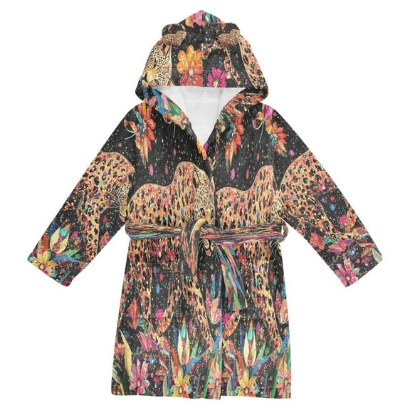 BZSMCE Bathrobes Belt Hooded Sparkling Leopard Creative Pattern