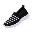 thumbnail image 2 of HTHLVMD Women's Striped Knit Sneakers, Slip-On Comfort Shoes, Womens Slip On Walking Shoes Comfort Lightweight Breathable Non-Slip Mesh Casual Tennis Shoes Sneakers for Gym Travel Work, Black 5.5, 2 of 5