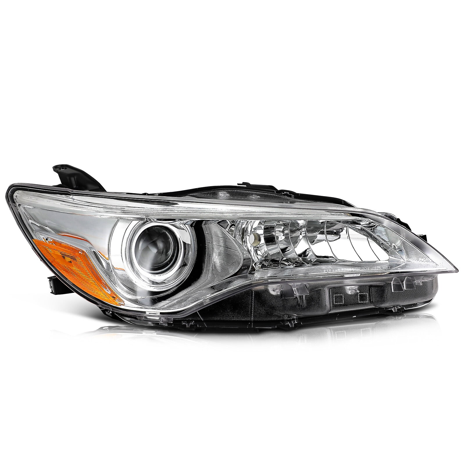 ECCPP Headlight Assembly Compatible For Toyota Camry 2015-2017 Driver and Passenger Side (Clear Lens Chrome Housing Amber Reflector)