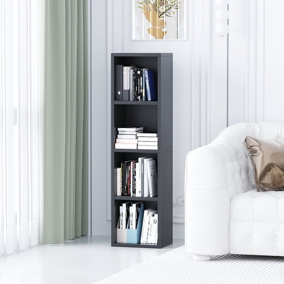 NEWSENDY 4-Tier Open Cubby Storage Shelf, Small Bookshelf Bookcase, Sturdy Storage Cabinet for Living Room, Bedroom, Office, Kids Room and Bathroom,Black