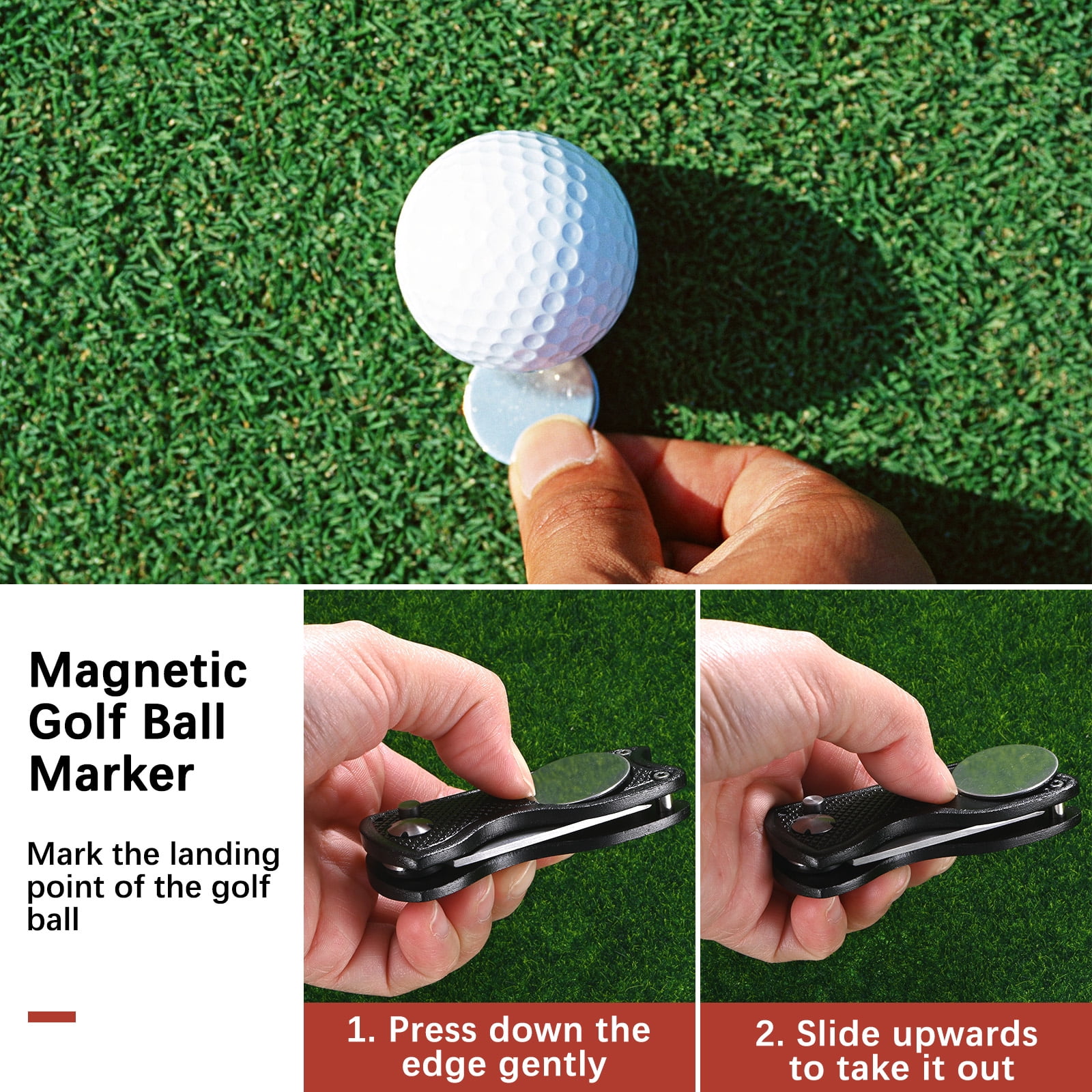 Uxcell Golf Divot Repair Tool [4PCS] - Switch Foldable Divot Tool Rack with Magnetic Ball Marker - [Black] Green Fork Tines