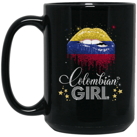 Proud Colombian Girl Coffee Mug - Pride Colombia Flag Lip Design Black 15oz Gift Mug