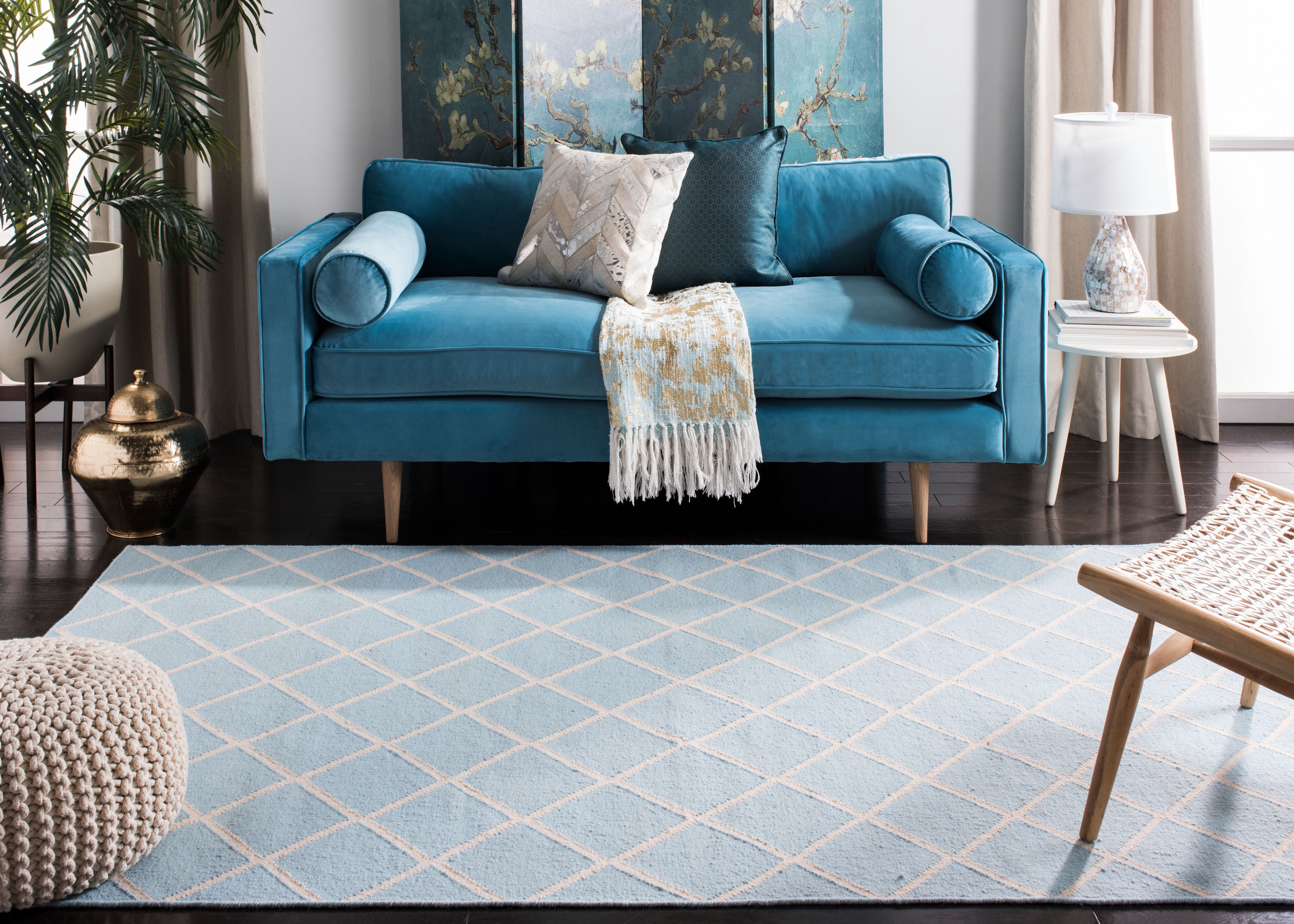 Safavieh Dhurries Victor Geometric Area Rug, Light Blue/Ivory, 3' x 5'