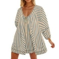 thumbnail image 2 of Antinious Women Stripe Long Sleeve Loose Short Jumpsuit Summer with Breathable Style, 2 of 5