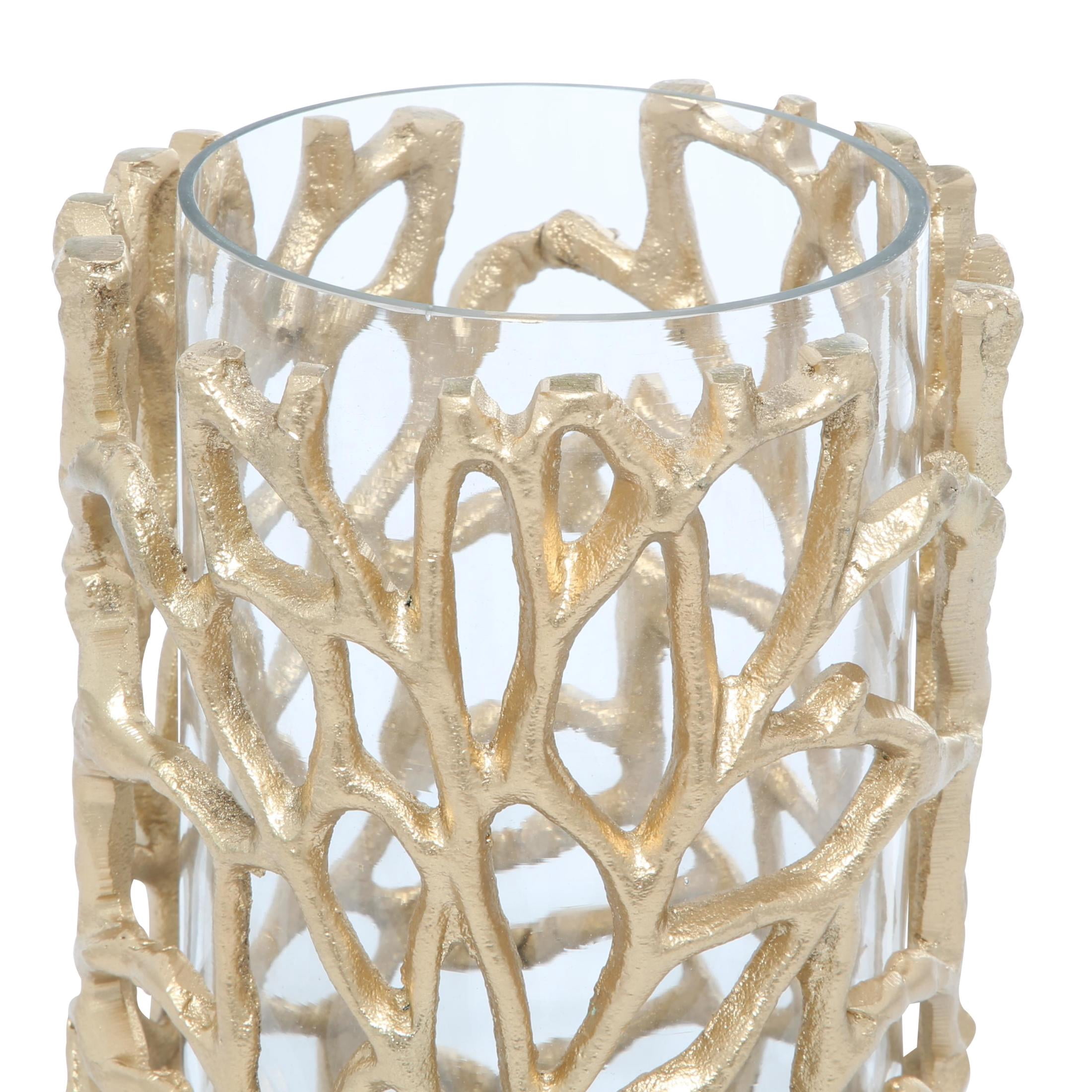 DecMode Gold Aluminum Metal Coral Decorative Candle Lantern