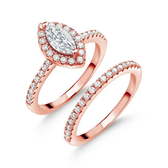 Gem Stone King 18K Rose Gold Plated Silver Ring Set with Moissanite (1.02 Cttw) (Size 8)