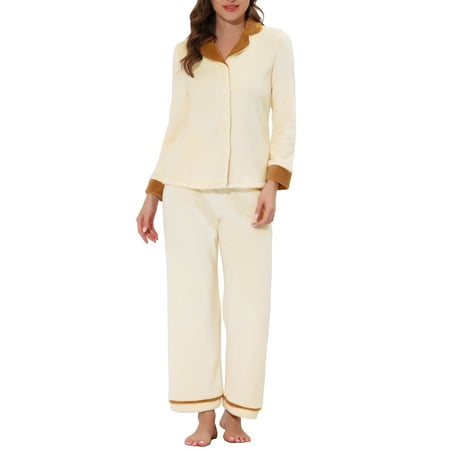 

cheibear Women s Sleepwear Lounge Long Sleeve Button Down Warm Flannel Pajamas Set