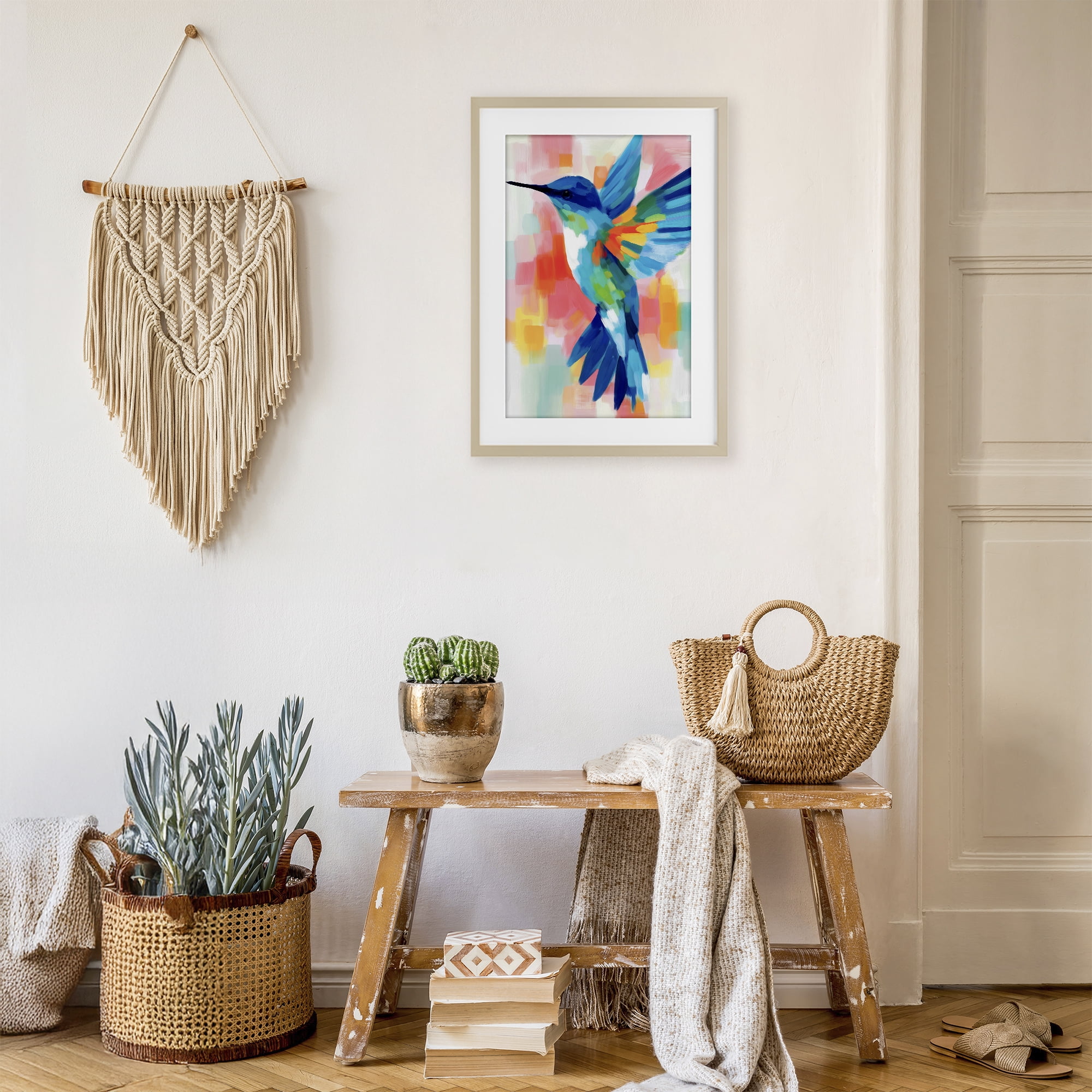 Stupell Industries Blue Hummingbird in Flight Birch Framed Print Under Glass, design by Chromatic Storm Studio