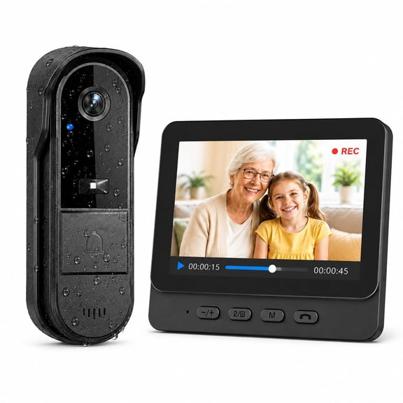 Wireless Doorbell Camera with 1080P Monitor, No Monthly Fee,The outdoor doorbell is rated IP65 waterproof, with a silicone-lined cover that handles rain with ease