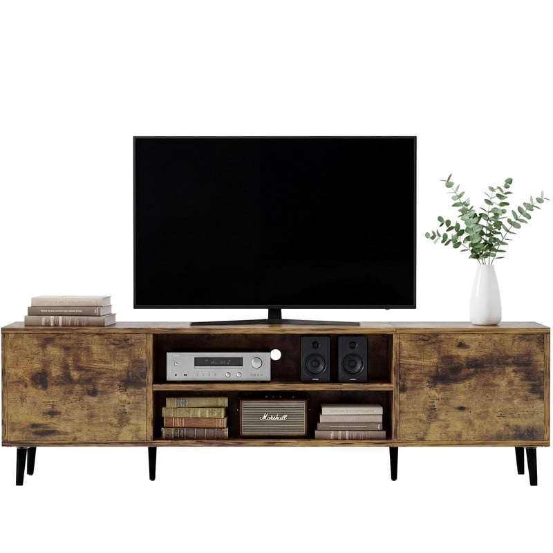 Homall 63'' Mid-Century Modern TV Stand for TVs up to 70 Inches, Wood Entertainment Center with Storage Cabinets & Open Shelves, TV Console Table for Living Room,Brown