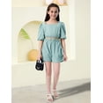 thumbnail image 3 of Girl Clothes Set 2 Piece Outfits Fashion Square Collar Puff Sleeve Crop Top Drawstring Pocket Shorts for Summer7-8Years, 3 of 6