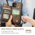 thumbnail image 6 of for iPhone 12/12 Pro Premium PU Leather Back Case, Multiple Card Slots Design, Double Magnetic Clasp Study Kickstand RFID Blocking Classic Phone Cover for iPhone 12/12 Pro, Brown, 6 of 9