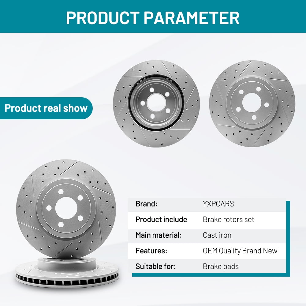 YXPCARS 2PCS Front Brake Rotors(120.67074), Drilled & Slotted Disc Rotors Kit for Chrysler Pacifica Town & Country Voyager Dodge Grand Caravan Journey Ram Cargo Van Volkswagen Routan