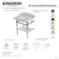 thumbnail image 4 of Kingston Brass LMS3030MBSQB1 Pemberton 30" Carrara Marble Console Sink with Brass Legs and Shelf (8-Inch, 3-Hole), Carrara Marble White/Polished Chrome, 4 of 4