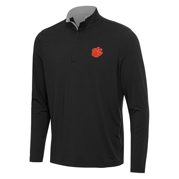 Men's Antigua Black/Gray Clemson Tigers Content Quarter-Zip Pullover Top