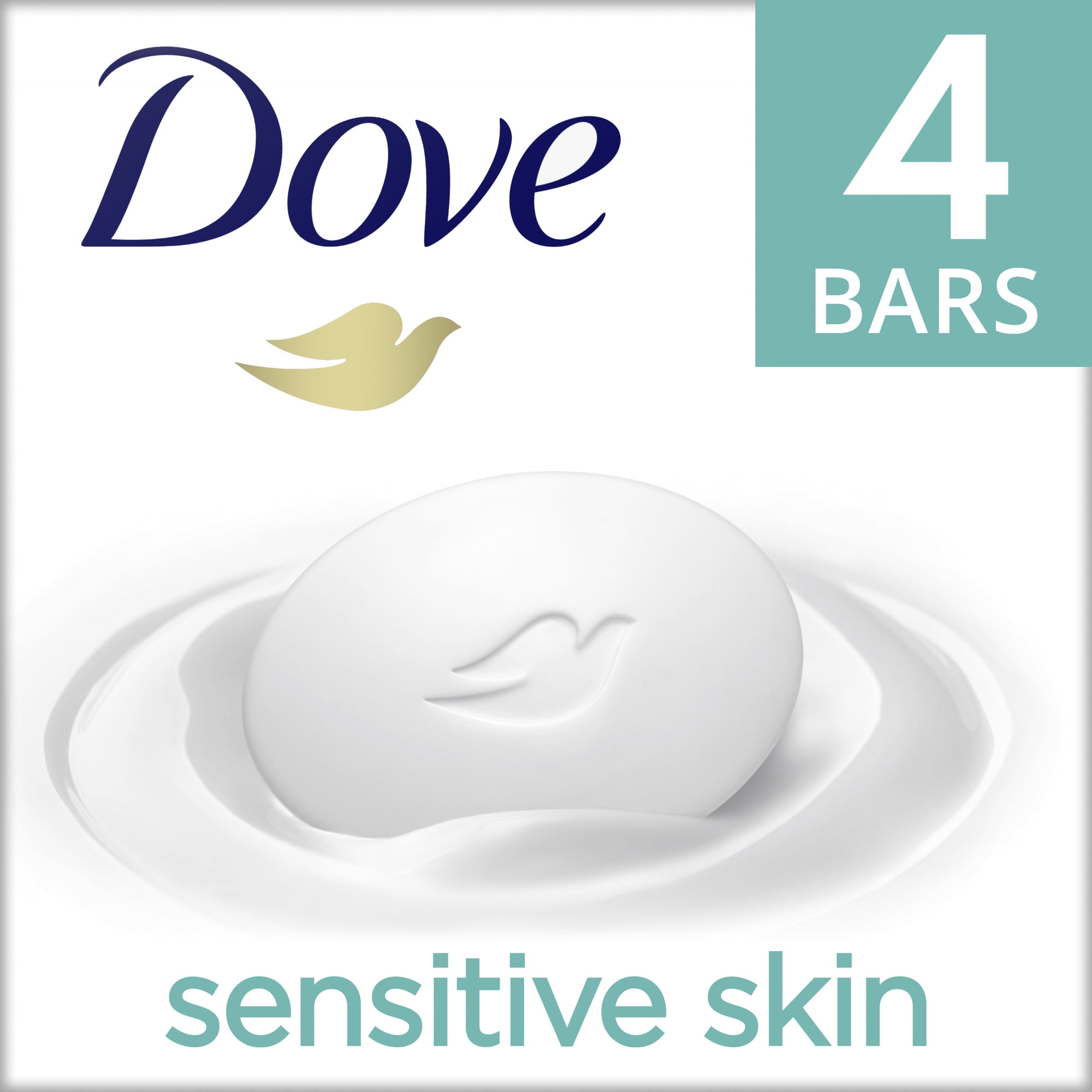Dove Beauty Bar More Moisturizing Than Bar Soap Sensitive Skin, 3.75 oz, 4 Bars