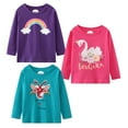 thumbnail image 4 of Girl Long Sleeve Shirts Christmas Pink Green Elk Purple Rainbow Cotton Casual Crewneck Jersey Tunic T-Shirts 3 Packs Sets Size 7, 4 of 6