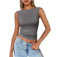 thumbnail image 2 of Lumtrix Boat Neck Tank Tops For Women Seamless Shirts Cute Casual Basic Sim Fitted Summer Going Out Crop Tops Gray M, 2 of 5