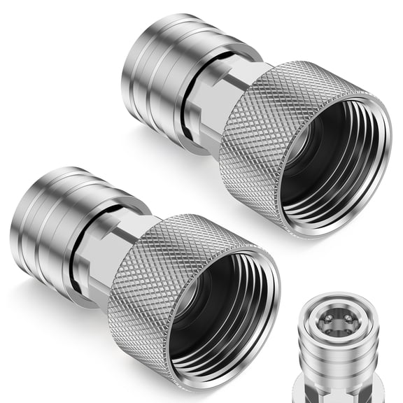 2 Pack Stainless Steel Garden Hose to Pressure Washer Adapter, 3/4" GHT Female to 1/4" Quick Connect Fitting, Leakproof Water Hose Connector for Foam Cannon, Pressure Washer Wand and Spray Nozzles