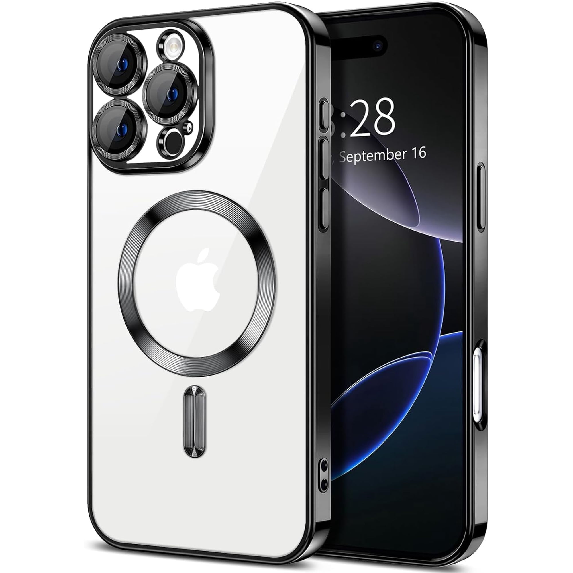 Entronix Magnetic Clear Case Compatible with iPhone 16 Pro Max, Flexible Fashion Cover, Black