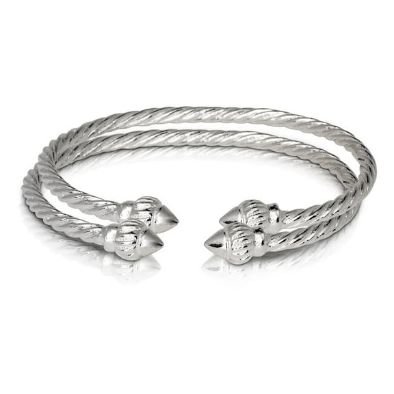 RIDGED ARROW COILED ROPE WEST INDIAN BANGLES .925 STERLING SILVER (MADE IN USA) (PAIR) - 10